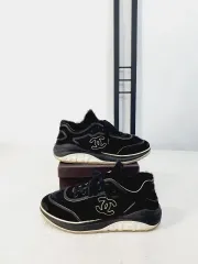 シャネル スニーカー ツイード スウェード ミックスド CC レースアップ ブラック メンズ 42