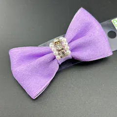 【新品】ヘアアクセサリー ヘアクリップ パープル リボン フェイク パール ラインストーン 可愛い◆