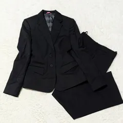 良品◎Miss JUNKO ミスジュンコ パンツスーツ セットアップ シャドーストライプ フォーマル 就活 就職 面接 ビジネス 冠婚葬祭 学校行事 洋服の青山 黒 ブラック S/M レディース