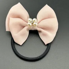 【新品】ヘアアクセサリー ヘアゴム リボン フェイク パール ピンク 可愛い◆