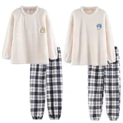 【新品】 [Cartoden] ルームウェア もこもこ あったか お揃い ペア 上下セット パジャマ 丸洗い メンズ レディース ペアお揃い ギフト ふわふわな肌触り 防寒 保温 秋 冬 軽量 部屋着 クリスマス プレゼント (M, 女性用（logo:ye 1