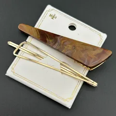 【新品】定価1320円 ヘアアクセサリー ヘアクリップ＋ヘアピン ブラウン キレイ 2本セット◆