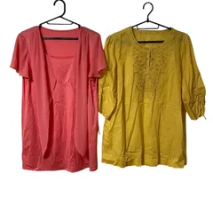 RE259【美品】Leilian レリアン ブラウス 2点セット まとめ売り 七分袖 半袖 マスタード/ピンク サイズ11