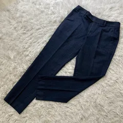 【訳あり価格】THE SUIT COMPANY （ザスーツカンパニー） チェックテーパードパンツ スラックスパンツ スーツパンツ オフィス カジュアル 紺 レディース Lサイズ 補修お直し リメイク