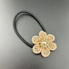 【新品】ヘアアクセサリー ヘアゴム １本 花 ラインストーン フェイク パール 大きめ◆