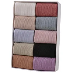 【BlackOak】レディース靴下 10足セット 綿素材 クルー丈 春夏秋用 通気性◎ おしゃれカジュアルソックス 箱入り ギフトに最適 22-25cm 1