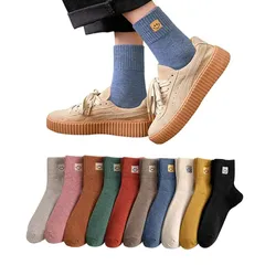 [DAMILY] 靴下 レディース ソックス かわいい 春夏秋 くつした くるぶし 10足セット カラフル おもしろ靴下 笑顔 刺繍柄 女性用靴下 綿 くつした レディース おしゃれ スポーツ 室内くつ下 秋冬 22-24cm 1