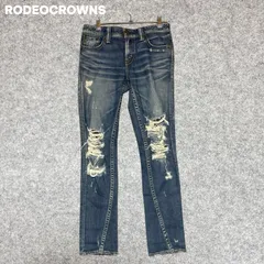 RODEO CROWNS ダメージ加工 ダークブルー スキニージーンズ Lサイズ