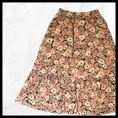花柄マーメイドスカート Size14 フリル裾 レトロ感