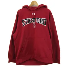 アンダーアーマー パーカー トップス プルオーバー スウェット 裏起毛 スポーツウエア メンズ LGサイズ レッド UNDER ARMOUR 【中古】