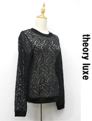 Q370/美品 theory luxe シースルーレースブラウス 総柄 40 黒