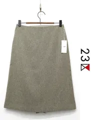 Q369/未使用 23区 ツイード ひざ丈スカート 38 9 M モスグレー