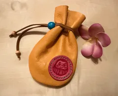レザークラフト ポーチ / 巾着 小物入れ 達磨 / だるま カラフル 本革 ハンドメイド #28
