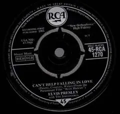 英7” Elvis Presley, The Jordanaires Cant Help Falling In Love / Rock-A-Hula Baby (”Twis 45RCA1270 RCA /00080
