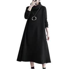 【新品】 [エムエルーセ] 裏起毛 あったか ワンピース 防寒 ゆったり シンプル 体型カバー ロング ワンピ 秋冬 ゆるふわ 長袖 チュニックワンピース オフィス カジュアル ビジネス 大人 可愛い アッタカ アタタカイ 暖かい 膝下 タートルネック 丈 0