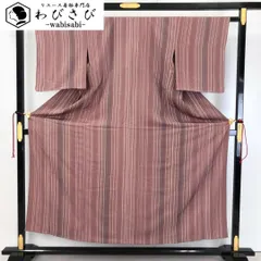 単衣 小紋 縦縞模様 暁鼠色 縮緬 しつけ糸 K-4666