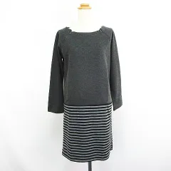 セブンデイズサンデイ SEVENDAYS＝SUNDAY ワンピース チュニック 長袖 ラウンドネック ひざ丈 切替 ボーダー M チャコールグレー ※EKM