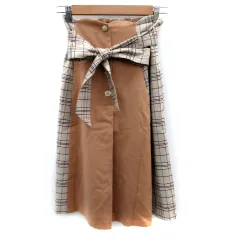 マジェスティックレゴン MAJESTIC LEGON フレアスカート ミモレ丈 チェック柄 リボン 切替 S マルチカラー ベージュ /SM11