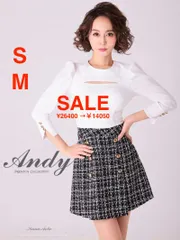 ホワイトxブラック　 [OK2776-WxBcheck-2310]【ANDY/アンディ】切替/ 袖あり/ 七分袖/ 袖あり/ チェック柄/ カットアウト/ フレア/ Aライン/ ミニドレス/ キャバドレス