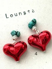 3111ターコイズピアス ハートピアブルー レッド 樹脂ピアス