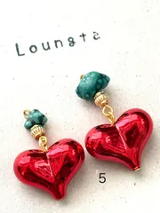 3112ターコイズピアス ハートピアス ブルー レッド 樹脂ピアス