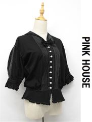 U358 PINK HOUSE ブラウス セーラーカラー ピンタック M相当 黒 - メルカリ