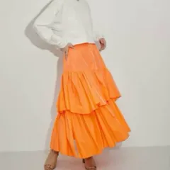 アダムエロペ  【サステナブル】アシンメトリーティアードスカート 美品 オレンジ フリル