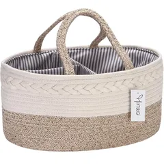 Hinwo コットンロープ おむつストッカー おむつバッグ おむつポーチ ベビー用品 収納ボクス オムツ収納ケース ベビー収納パック おもちゃ 小物入れ 出産祝い ギフト 持ち運び便利 (33*22*17.5cm) ナチュラル 1