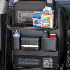 新品 YFFSFDC 車用シートバックポケット 車用収納バッグ 車用収納ポケット 後部座席収納 折り畳み 多機能 汚れ防止 大容量 車内 便利グッズ シートポケット小物整理 簡単設置 カー用品 車内収納 (テーブル付き) ブラック (ロングタイプ)