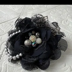 021 ハンドメイド コサージュ パール ビーズ　卒業式　卒園式　入学式　入園式　オーガンジー  結婚式　セレモニー　フォーマル　発表会　七五三　造花　ブローチ　リボン　祝典　ブラック　黒