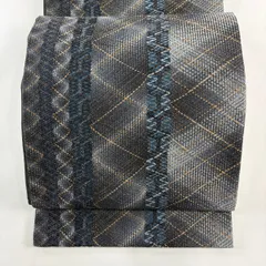 【美品】 袋帯 秀品 縞 幾何学 金糸 藍色 全通 正絹 【中古】