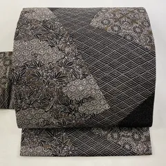 【美品】 名古屋帯 秀品 菊 亀甲花菱 金通し 焦茶色 正絹 【中古】