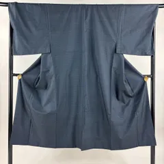 【美品】 男着物 身丈139.5cm 裄丈69cm S 袷 亀甲絣 紺色 正絹 秀品 【中古】
