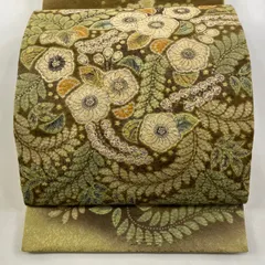 【美品】 袋帯 名品 落款 辻が花柄 金糸 茶色 お太鼓柄 正絹 【中古】