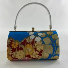 和装バッグ 優品 フォーマル 草花 金糸 箔 青 正絹 和装小物  【中古】