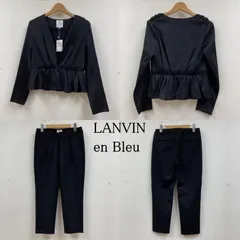 LANVIN en Bleu ランバンオンブルー スーツ パンツスーツ スーツ テーラード ノーカラー ジャケット フリルブレザー スナップボタン 無地 ロングパンツ ジップフライ