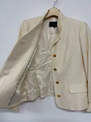 BURBERRY LONDON ジャケット 42 アイボリー ノーカラー スタンドカラー シルク混 バーバリー ロンドン