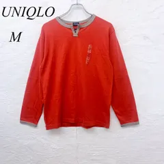 e5779 【ユニクロ】メンズ キーネックTシャツ M 薄紅 コットン100％ タグ付き 長袖 カジュアル シンプル 無地