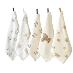 新品 ガーゼハンカチ 赤ちゃん ベビー ループ 25x25cm 5枚セット ベビータオル よだれふき 綿100％ 6重ガーゼ 新生児 女の子 男の子 保育園 出産祝い