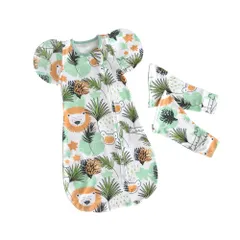 新品 スワドル奇跡のおくるみ 綿100%おくるみ 二種類袖おくるみ 夏秋冬用 モロー反射を防ぐ夜泣き対策 スワルド 出産ベビー祝い (0-9ヶ月) (獅子柄 M(5-7.5kg0-6ヶ月))