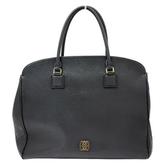 ★大容量【LOEWE】ボストンバッグ　アナグラム型押し　ゴールド金具　ブラック. LOEWE】ボストンバッグ アナグラム型押し ゴールド金具 レザー