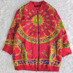 希少✨DOLCE&GABBANA ドルチェアンドガッバーナ ドルガバ ヨーロピアン調 ゴブラン織ボンバージャケット ブルゾン 40 レッド 赤系　男女兼用　ユニセックス 総柄 フルジップ　ノーカラー　ニット イタリア製