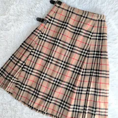 希少✨️BURBERRY バーバリー ノバチェック ロングプリーツスカート レザーベルト ヴィンテージ　ビンテージ 大きいサイズ 三陽商会 ウール　毛100% フレア ラップスカート　巻きスカート レザーベルト付き 13