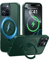 ★CASEKOO iPhone 16 Pro 用 ケース 米軍MIL規格 横縦両立 指紋防止 マット仕上げ 最大25W急速充電対応 MagSafe対応 黄変防止 半透明  いphone16pro 用ケース 6.3インチ「MagicStand」(グリーン)