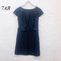 e5785 レディース ワンピース 7AR 紺 チェック柄 半袖 フォーマル 上品 裏地あり 通勤 きれいめ