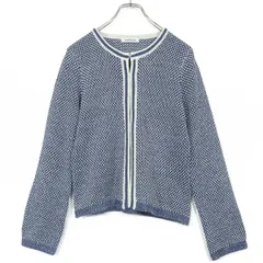 【美品】ニューヨーカー★スッキリ洗練された雰囲気♪ 千鳥柄風ニットカーディガン サイズM ブルー系 z15989