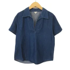 ジェイクルー J.CREW シャツ スキッパー プルオーバー 半袖 M 青 ブルーのサムネイル