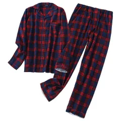 パジャマ メンズ 綿100% 起毛 長袖 長ズボン 上下セット 暖か ゆったり ネル生地 コットン 柔らか 大きいサイズ 部屋着 寝巻き プレゼント  赤 青 緑 紺 pjm1