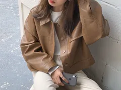 PUレザー フェイクレザー ジャケット アウター ブラウン