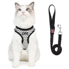 新品　胴輪 ねこ リード付き 通気メッシュ 抜けない ダブルロック 夜反射ストライプ付き ネコ ハーネス ハーネスとリードセット 犬猫兼用 猫用 小型犬 超軽量 猫 おしゃれ 散歩 Angelpet 出かけ用 簡単脱着(標準版S)
